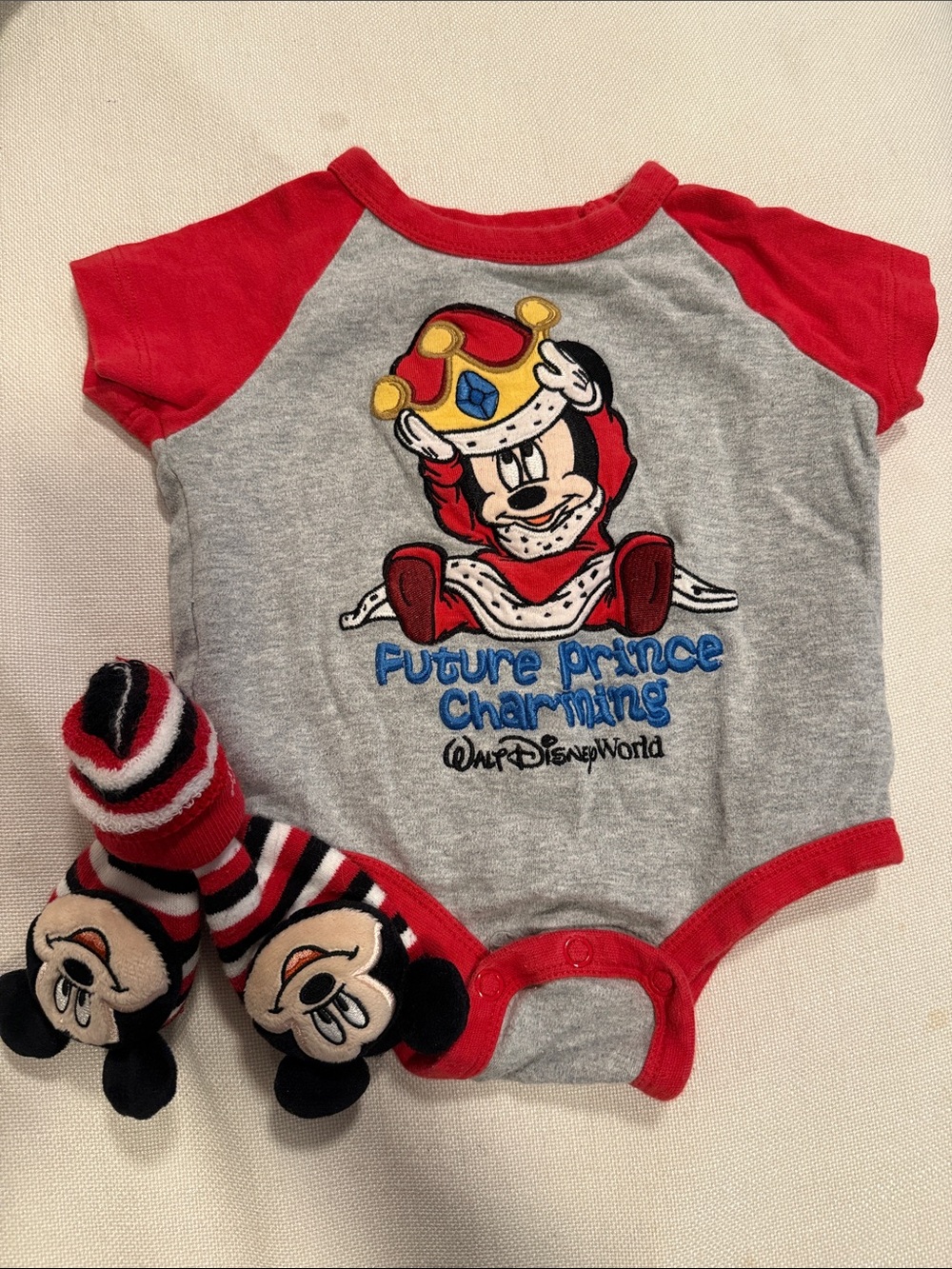 Disney Red and Gray 'Future Prince Charming' Mickey One-Piece